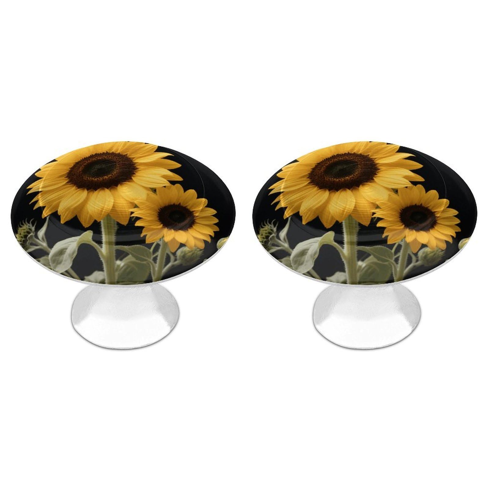Fodpand White 2 Pack Cabinet Knobs 1.1 Inch Single Hole Drawer Pulls Handles Decorative Sunflower Furniture Knobs For Dresser Kitchen Bathroom Cupboard Wardrobe Vanity Closet Door Hardware