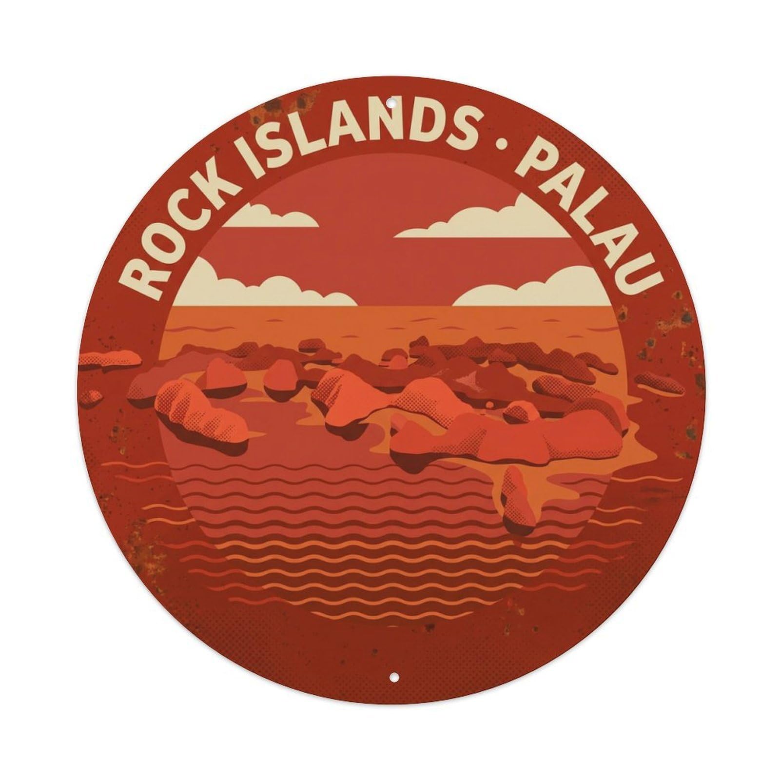 Olyhtr 8X8inch Classic Style Aerial Palau Rock Islands Vermillion Retro Lagoon Metal Tin Sign