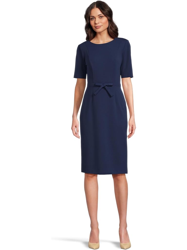 Navy Adrianna Papell Mini Bow Front Sheath Dress
