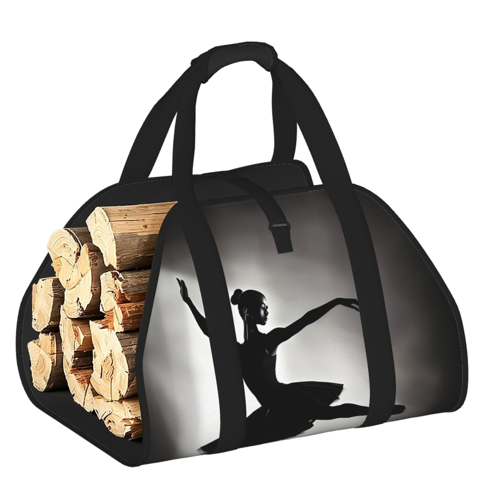 Ballerina Dance Printed Firewood Carrier Bag, Log Tote with Open-Ended Design for Camping Outdoor Wood Hauling
