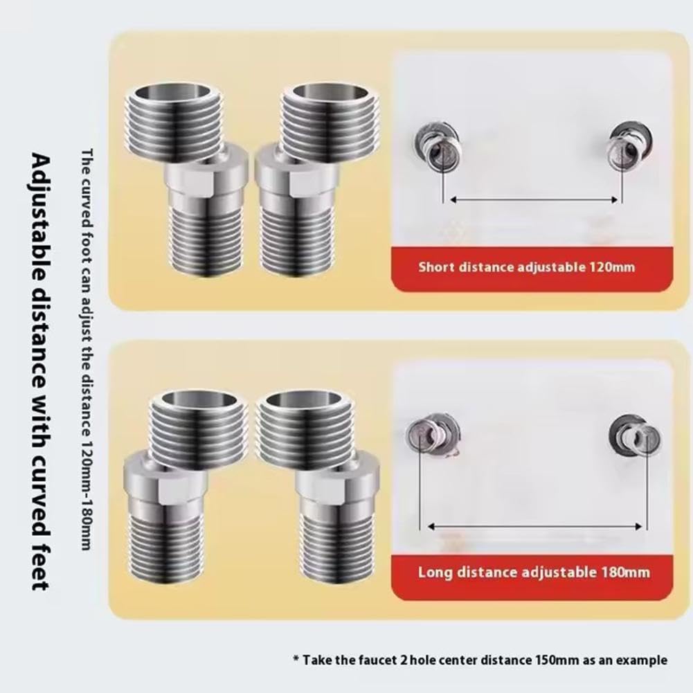 Adaptador de grifo de ducha giratorio de 360° con tornillo excéntrico de esquina montado en la pared, ángulo de ajuste curvado de acero, pie angulado