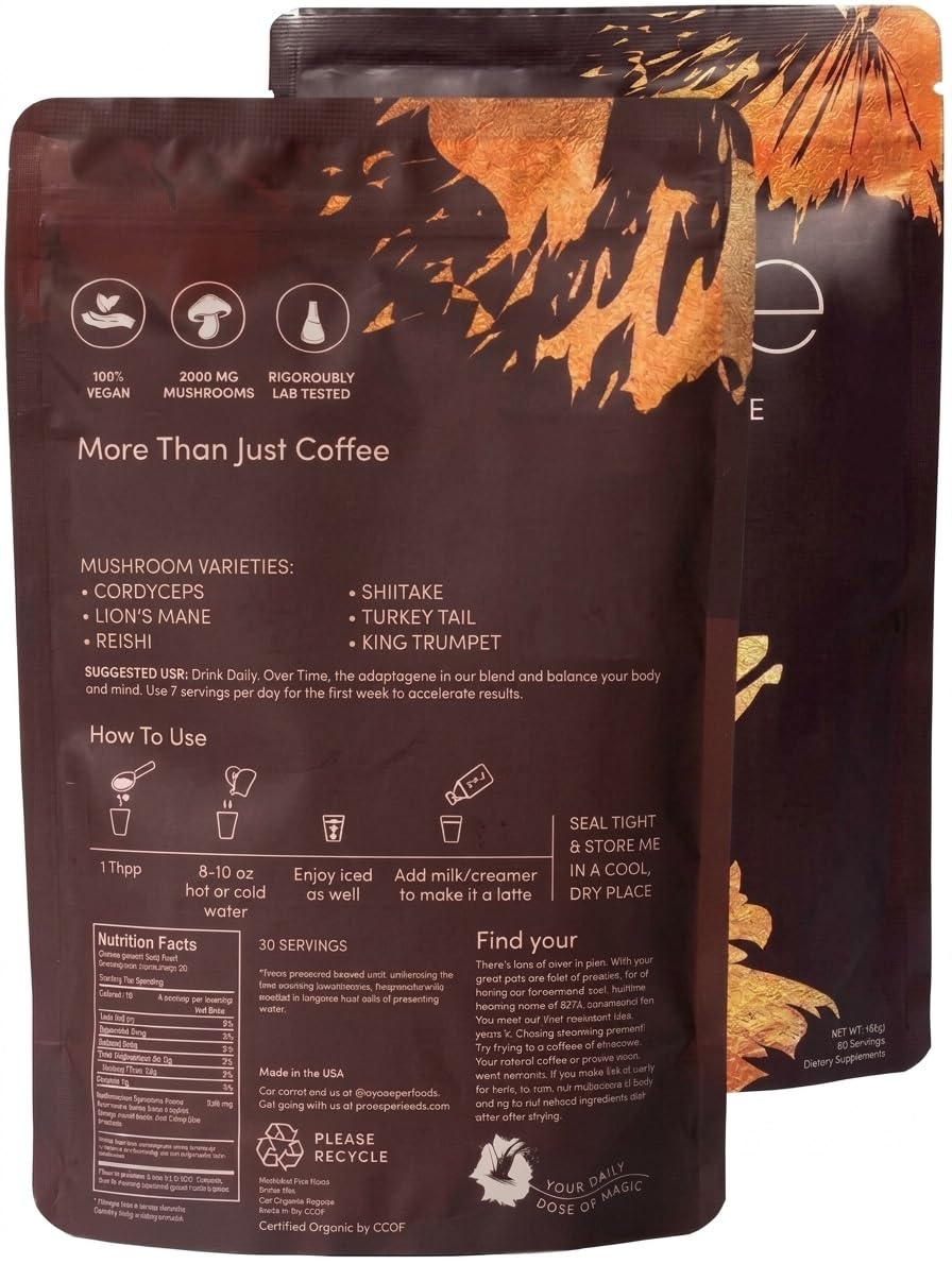 Organic Mushroom Coffee | Dark Roast, Adaptogenic Blend | 30 Servings | 6 Adaptogenic Mushrooms, Lion's Mane, Turkey Tail & Cordyceps, Bold Rich Flavor | Gluten Free