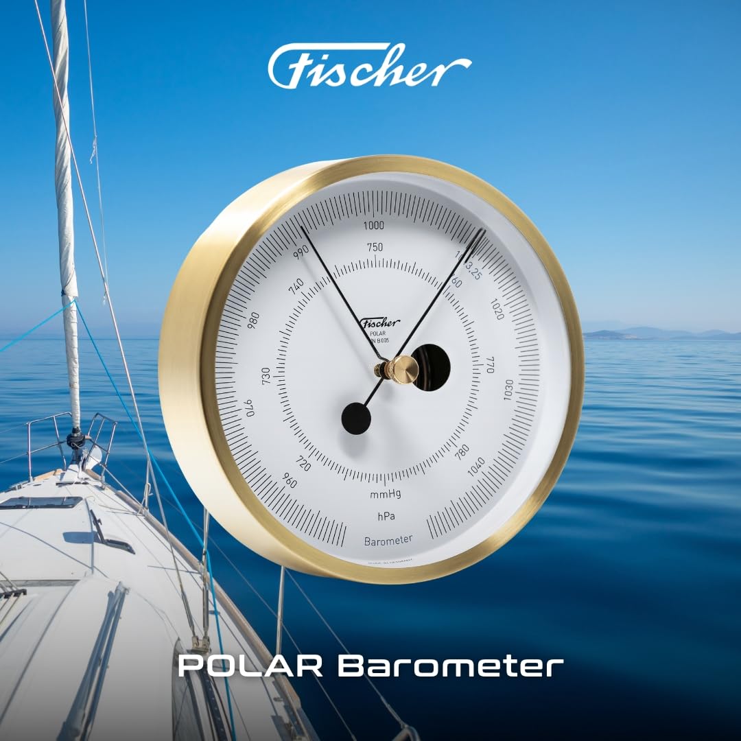 Fischer 1608B-45 - Barómetro POLAR, Latón cepillado, Diámetro 133 mm, precisión ±2 hPa