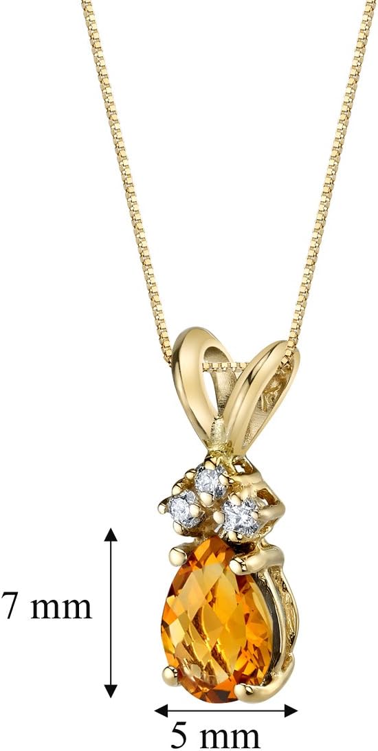 PEORA 14K Yellow Gold Citrine Pendant and matching Earrings - Pear Shaped Diamond Pendant 0.65 Carat + Pear Shaped Citrine Stud Earrings 1.25 Carats