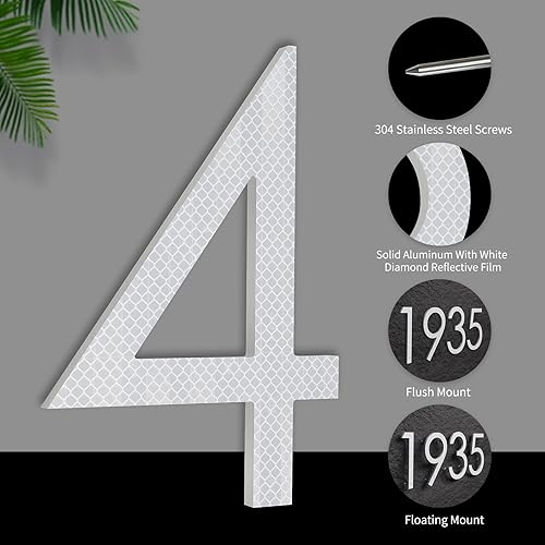 Miniatura 4 de Números reflectantes de 8 pulgadas para dirección en casa, números de casa modernos de metal negro dirección calle grandes números de casa modernos