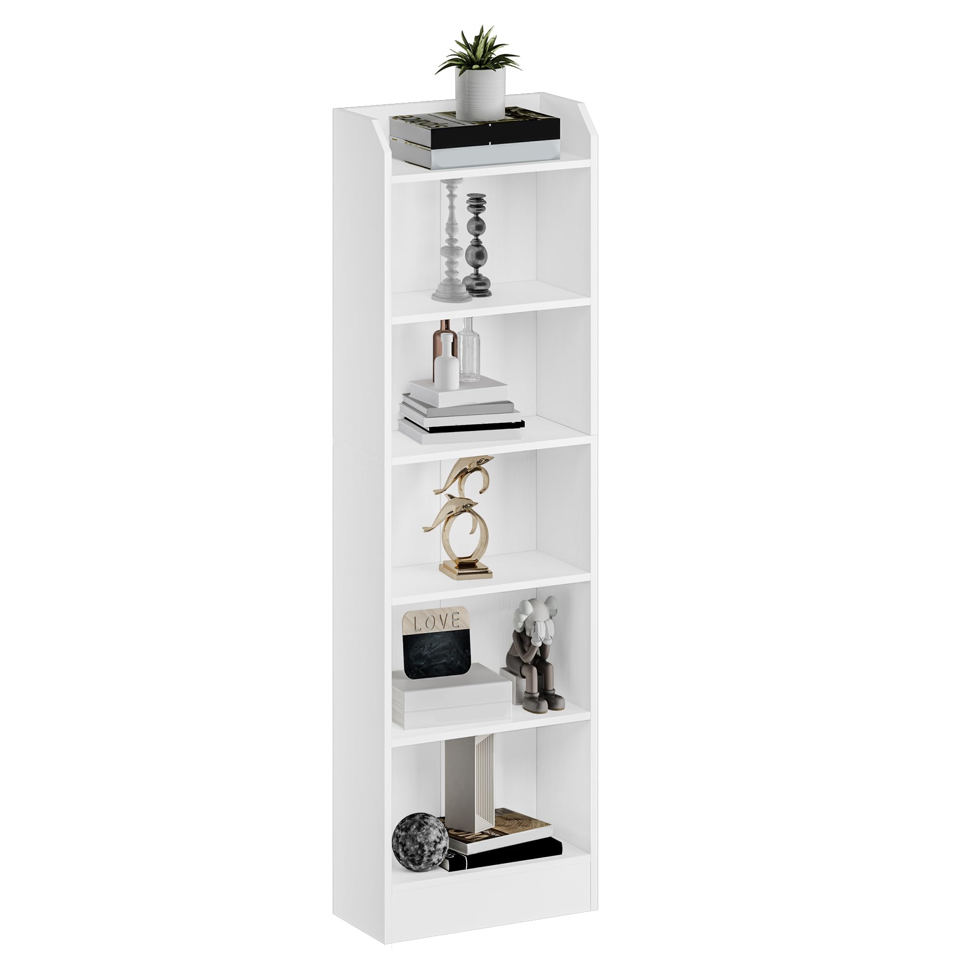 Hzuaneri Bücherregal, 6-stöckiges Standregale, Aufbewahrungsregal, Regal für Sammlerstücke, Verstellbare Paneele, für Wohnzimmer, Büro, 24 x 48 x 169,5 cm, Weiß 02903XBC
