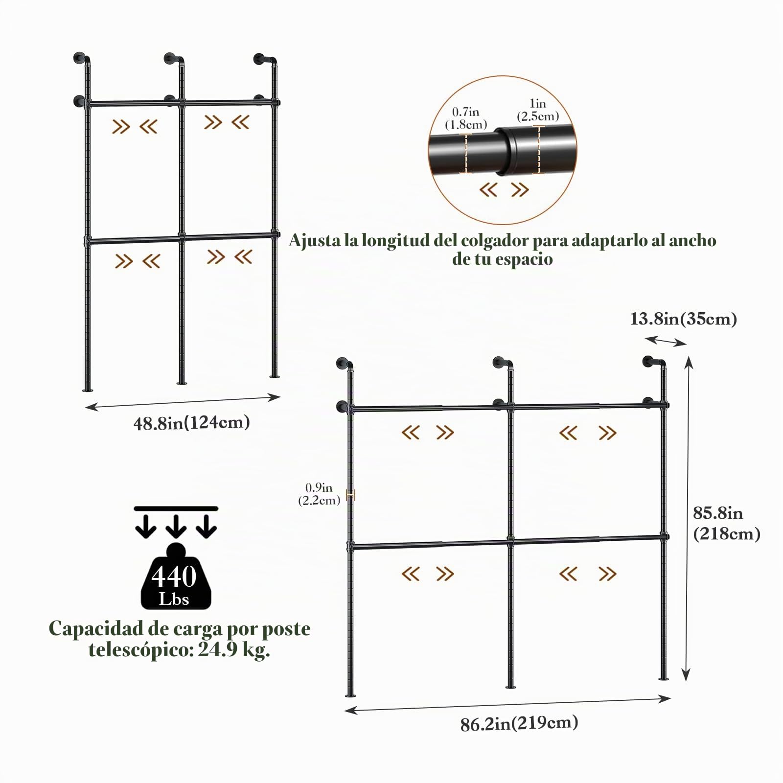 Perchero de Pared Resistente,Negro | Barra para Colgar Ropa en Closet,Burro Ropa para Armario y Tiendas