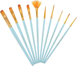 10pcs Nylon Watercolor Painting Brush Set with Dual-Color Bristles for Artists, Flat and Fan Brushes for Acrylics and Watercolor Canvas Painting Supplies
