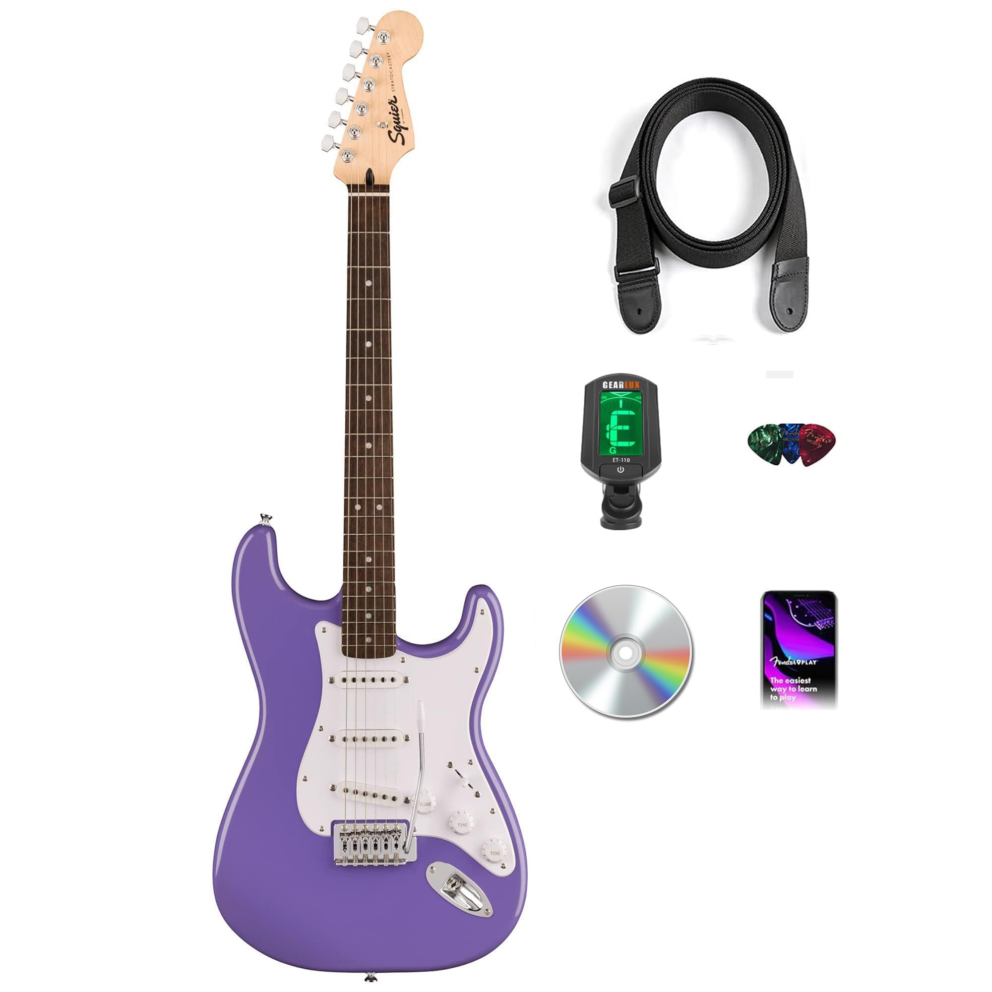 Fender Squier Sonic Stratocaster - Ultraviolet Bundle with Tuner, Strap, Picks, and Austin Bazaar Instructional DVD