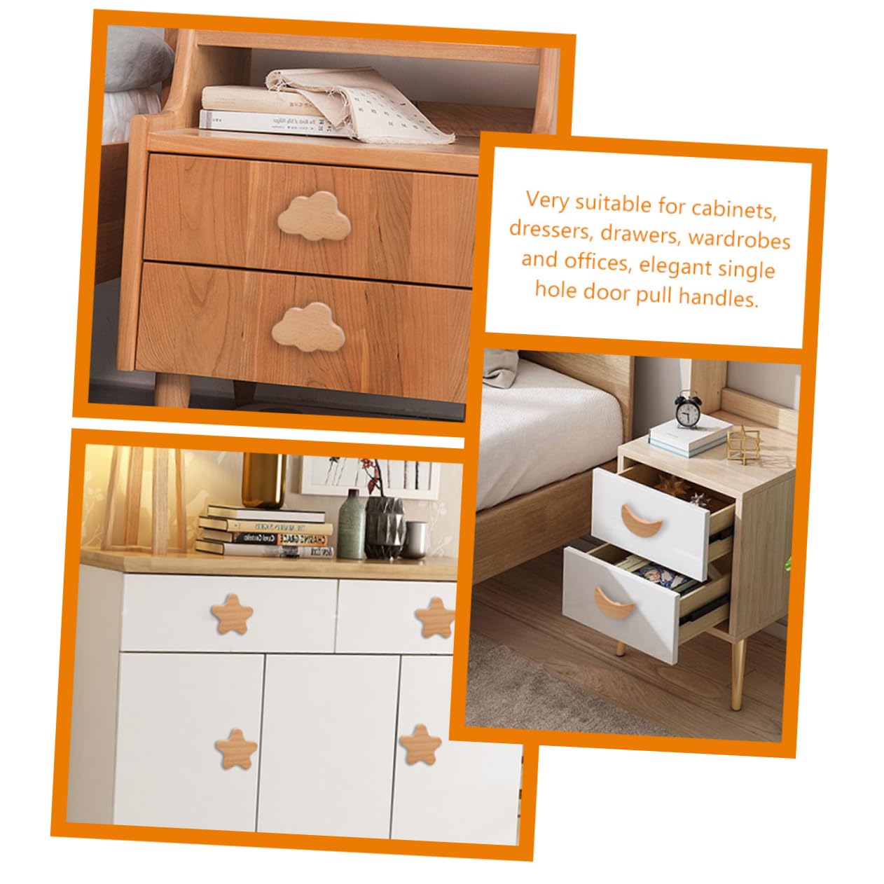 Cabilock Cartoon Style Single Hole Drawer Pulls 4 Pcs Wooden Knobs for Household Furniture Easy Installati