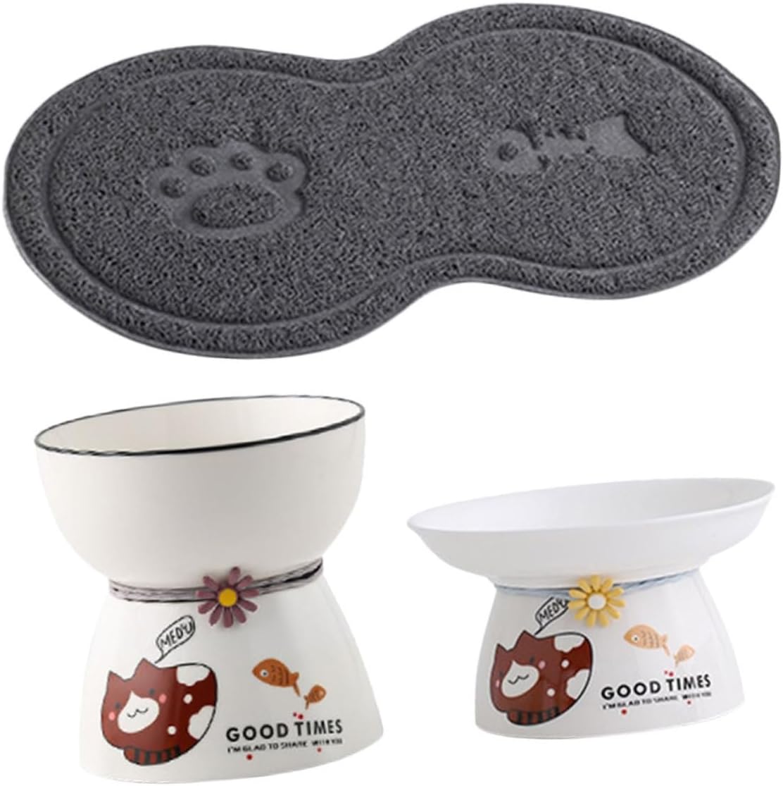 1set Elevated Cat Bowl for Food and Water Cat Feeder Neck Protection Comfortable Design Includes Non-Slip Mat for Healthy Eating