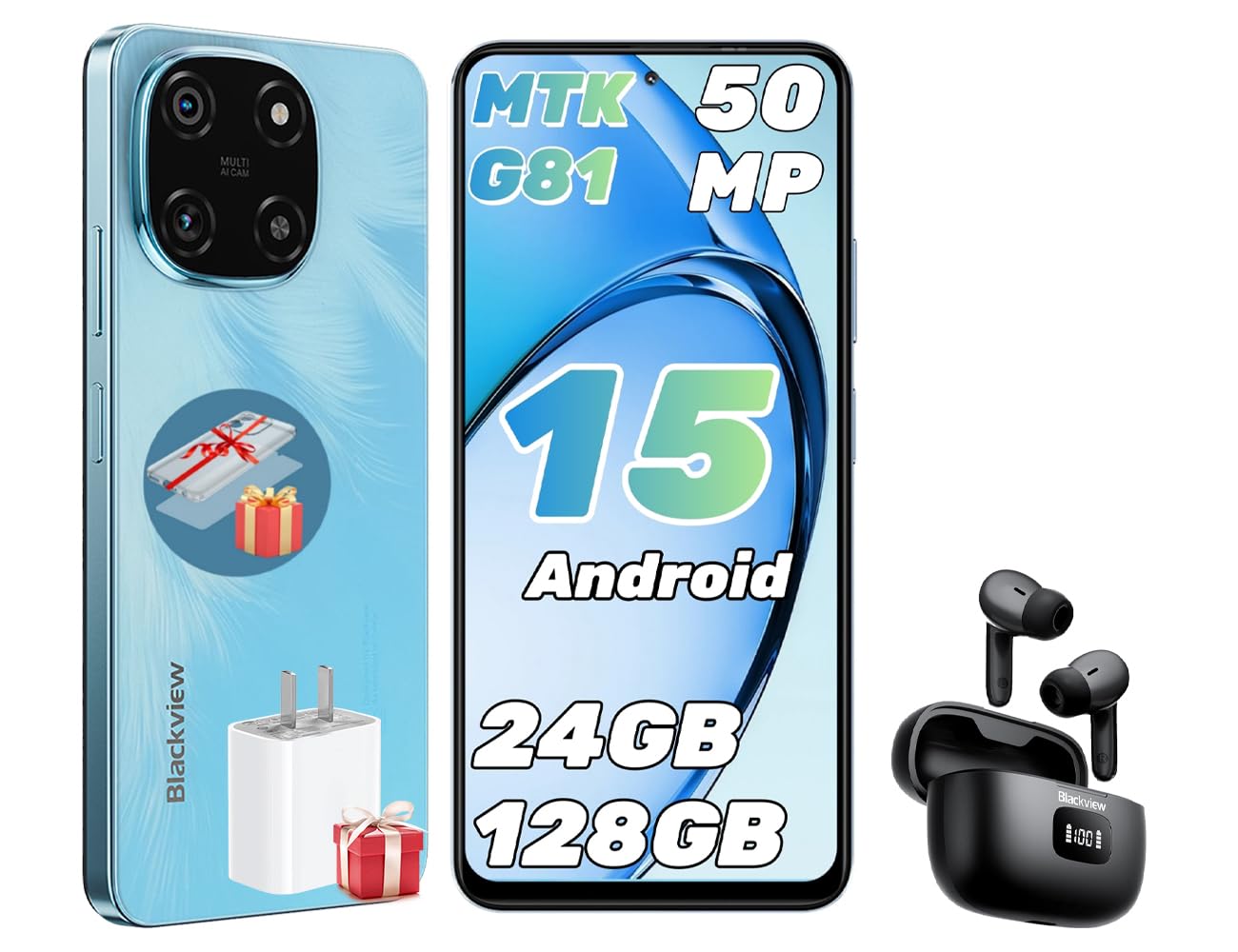 Blackview Color 6 Smartphone Android 15, 24(8+16) GB+128GB/2TB, Octa-Core, 6.67" 90 Hz, 50MP+13MP, Telefono 2025, 5000 mAh 18W, Cellulare Doppia SIM/OTG/Face ID/Fingerprint/Jack per Cuffie da 3,5 mm