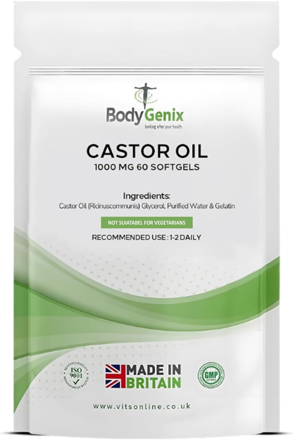 Castor Oil 1000mg Softgel Capsules - Supports Immune System Skin Hair Health Joint Wellness Relief Natural Health Supplement - 60 Softgels, 2 Month Supply