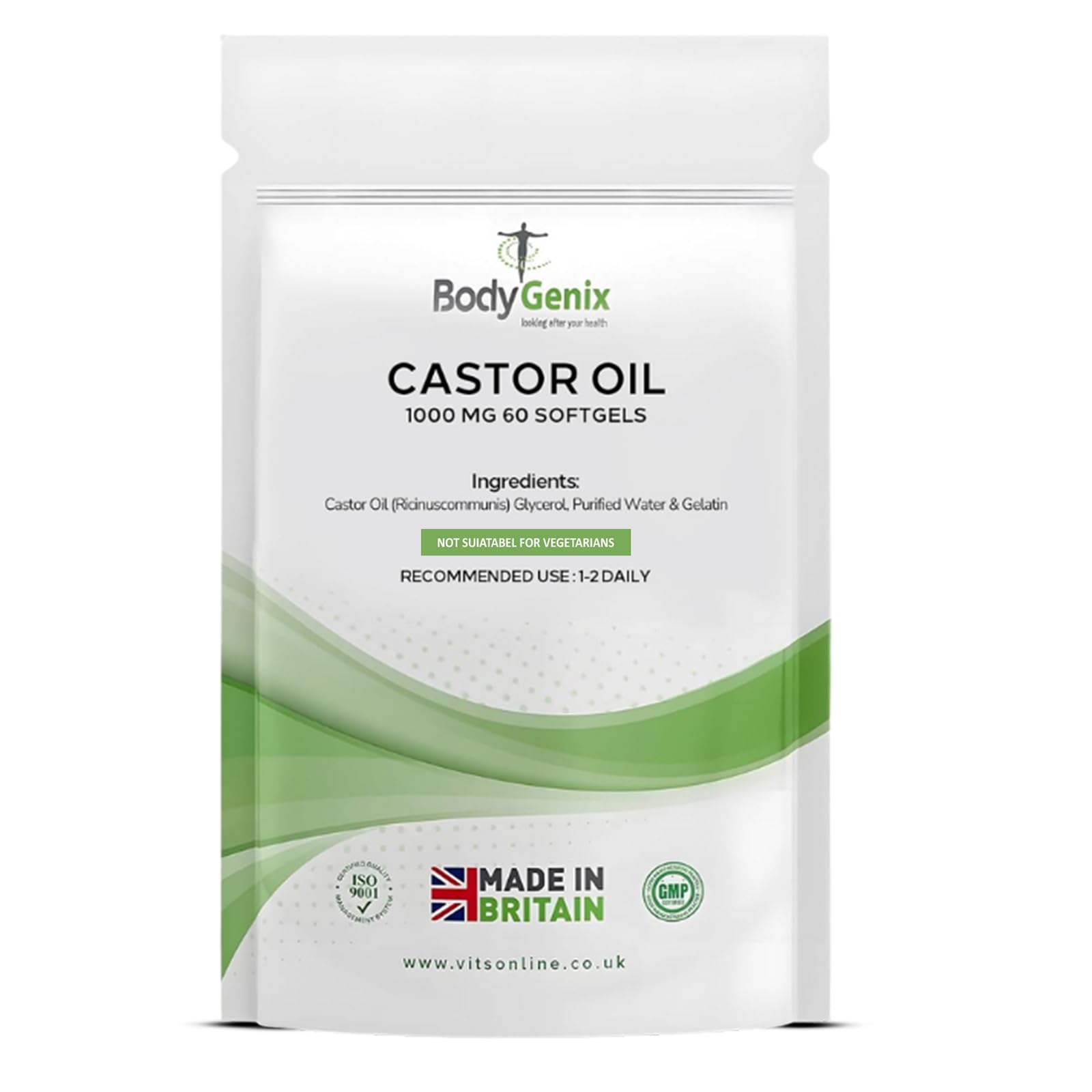 Castor Oil 1000mg Softgel Capsules - Supports Immune System Skin Hair Health Joint Wellness Relief Natural Health Supplement - 60 Softgels, 2 Month Supply