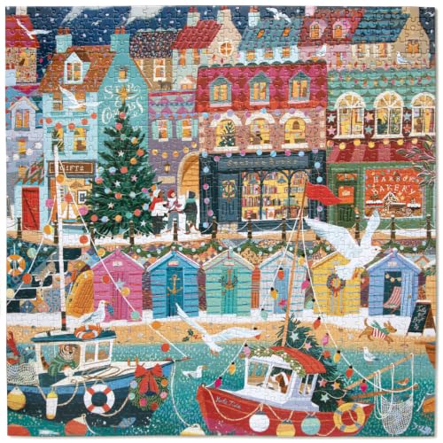 Image of eeBoo English Seaside Christmas 1000 Piece Square Jigsaw Puzzle, 23 inch x 23 inch