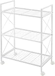 SONGMICS 3-Tier Sac de rangement en métal avec roues, étagère en mesh avec cadre X côté, largeur de 23,6 pouces, pour entrée, cuisine, salon, salle de bains, style industriel, noir UBSC163B01