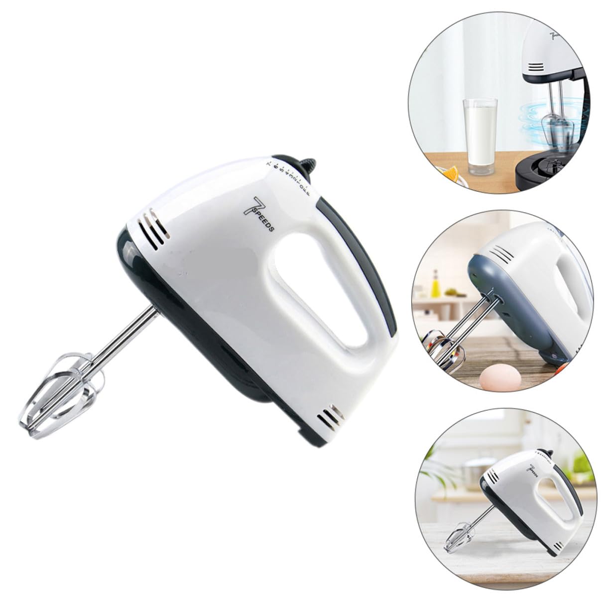 Sbattiuova Elettrico Bianco, 7 Velocità, Plastica e Acciaio | Compatto per Casa e Baking, Adatto a Montare Panna, Accessorio per Amanti delle Preparazioni Dolci