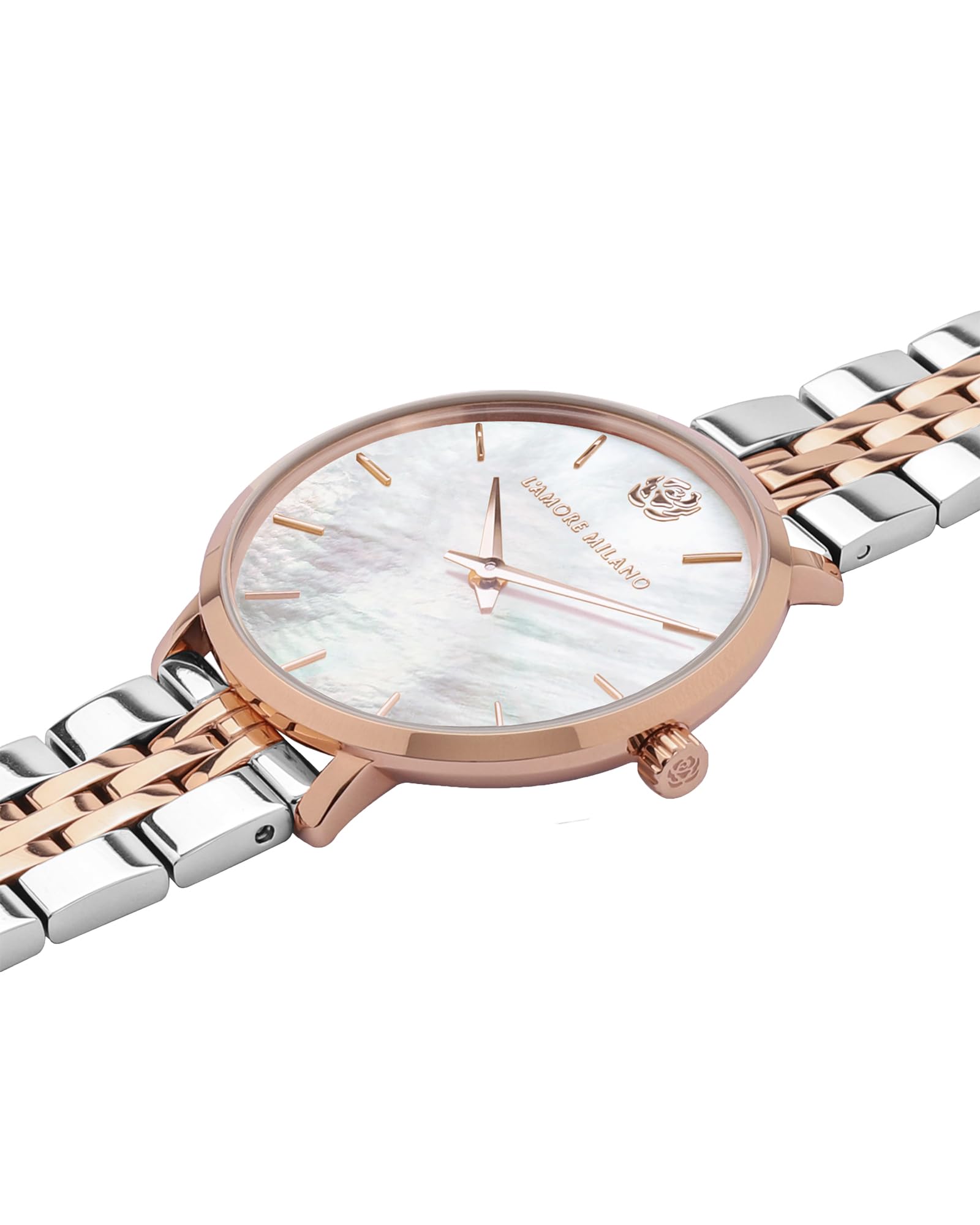 L'AMORE MILANO Reloj Mujer en Caja Rosa - Reloj de Pulsera Delgado Acero Inoxidable, Resistente al Agua 5 ATM - Regalo para Mujer, Novia, Madre - Reloj Noble 36 mm