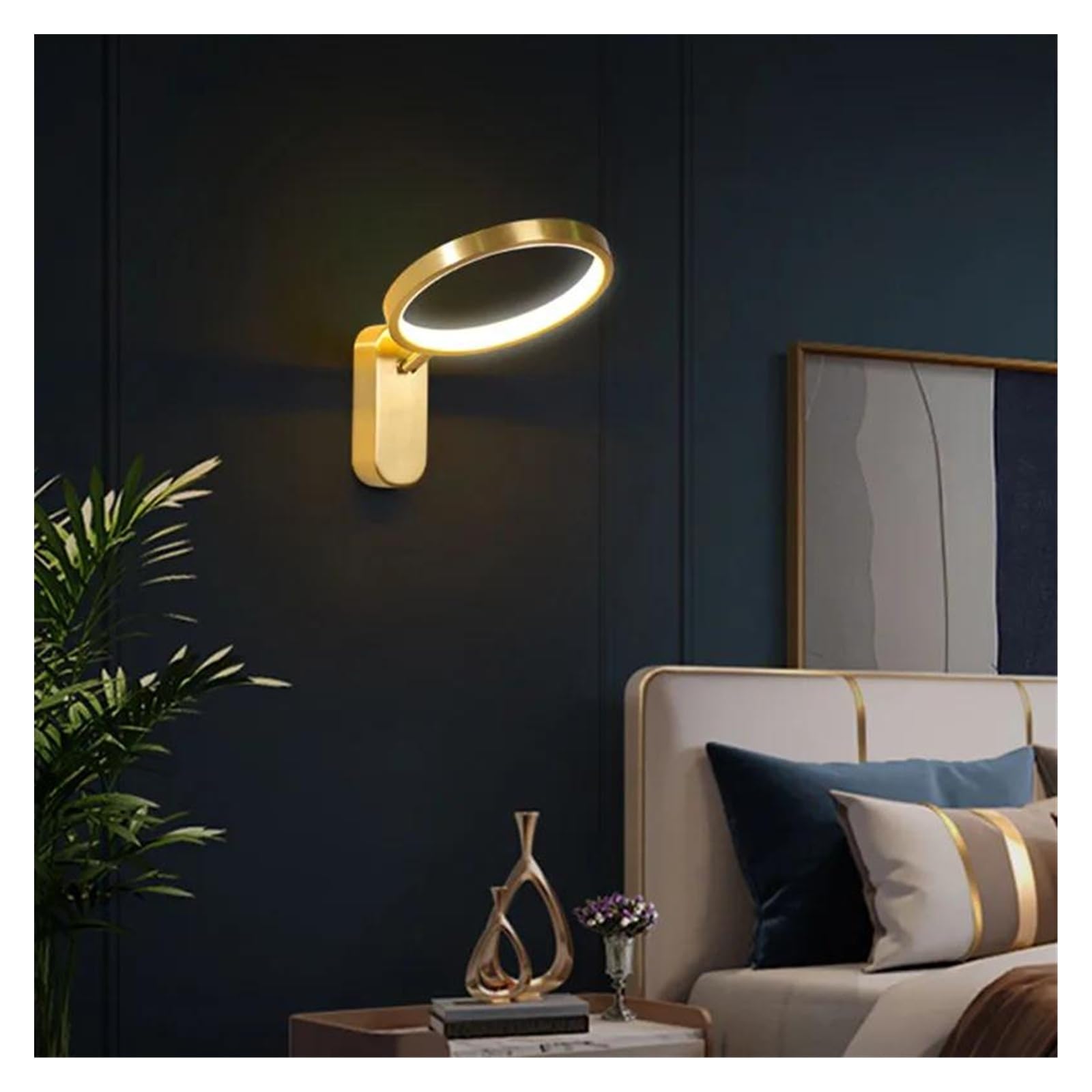 ZTCHSENZT Wall Sconces, Copper Wall Lamp Light Luxury Nordic Minimalist Hotel Bedroom Bedside Background Golden Brushed Lighting,3 Colors Changeable-A