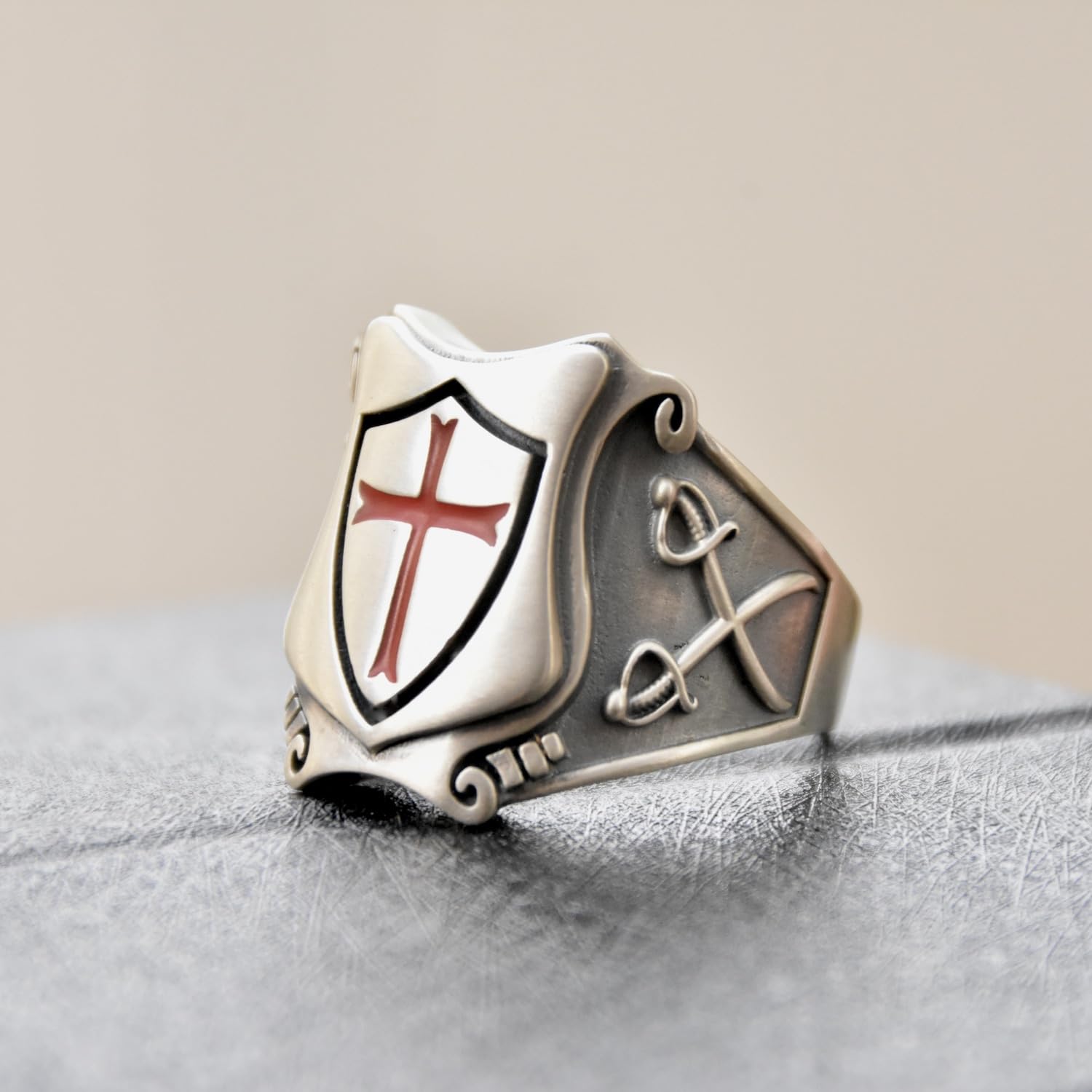 silverzone77 Freimaurer Templer Kreuz Rote Emaille Sterling Silber 925 Ringe Handmade Schmuck Juwelen