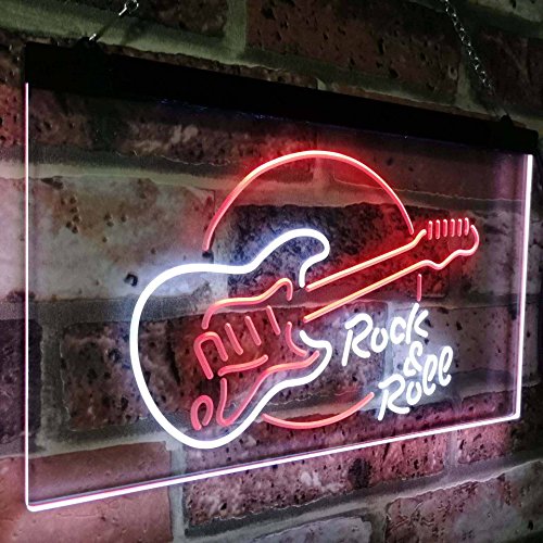 Advpro Rock & Roll Electric Guitar Band Room Music Dual Color Led Neon Sign White & Red 12" X 8.5" St6S32-I2303-Wr #TOP2