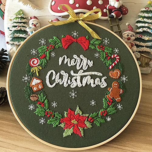 4 Pcs Of Christmas Embroidery Kit With Patterns And Instructions, Diy Adult Cross Stitch Kits, Including 4 Plastic Embroidery Rings, 1 Pair Of Scissors, Colored Threads And Needles,Merry Christmas #TOP3