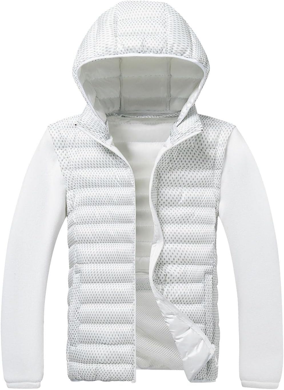 Men's Quilted Jacket, Fleece Sleeves, Winter Warm Hooded Outerwear