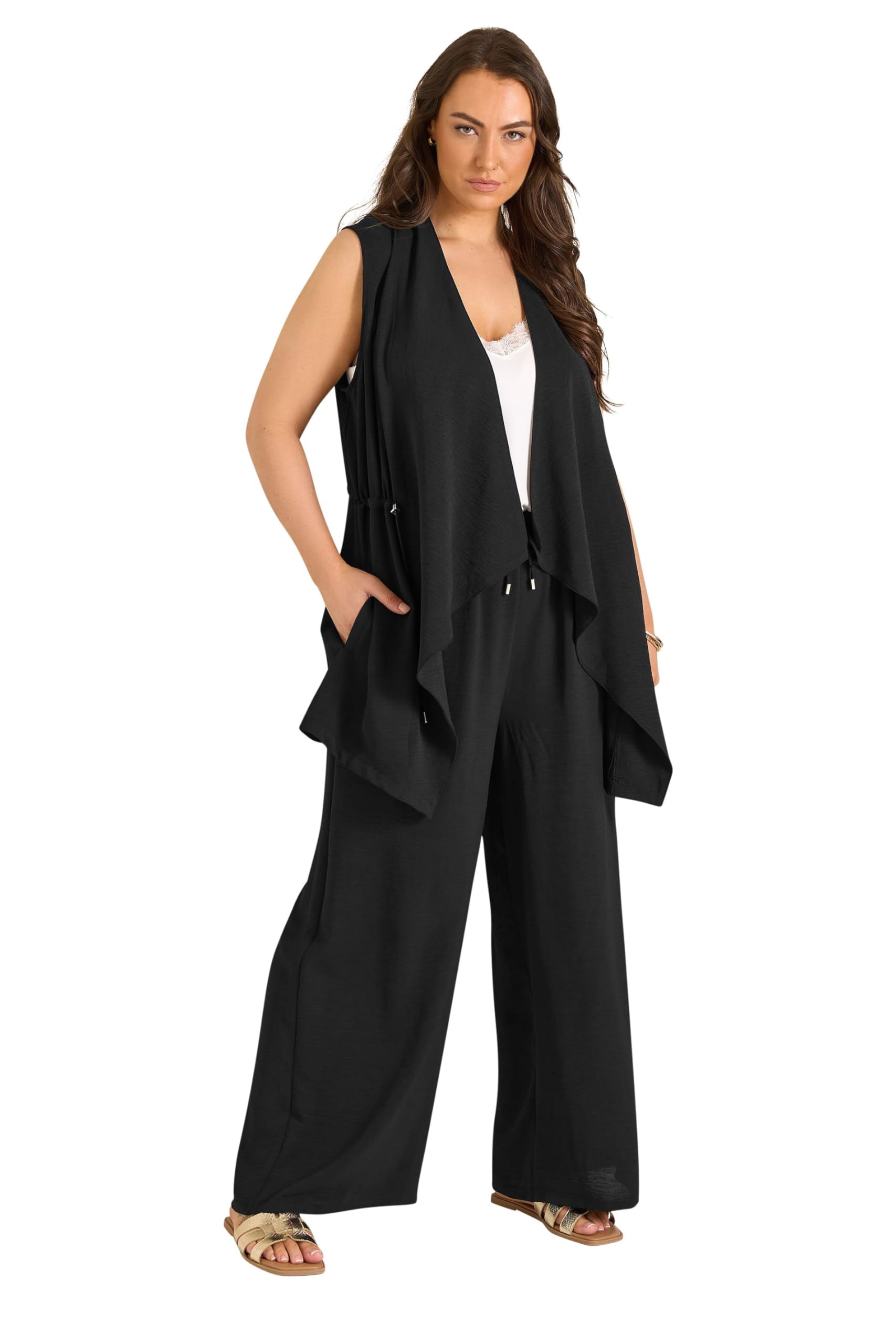 Evans Women's Black Curve Waterfall Waistcoat - Plus Size Curve