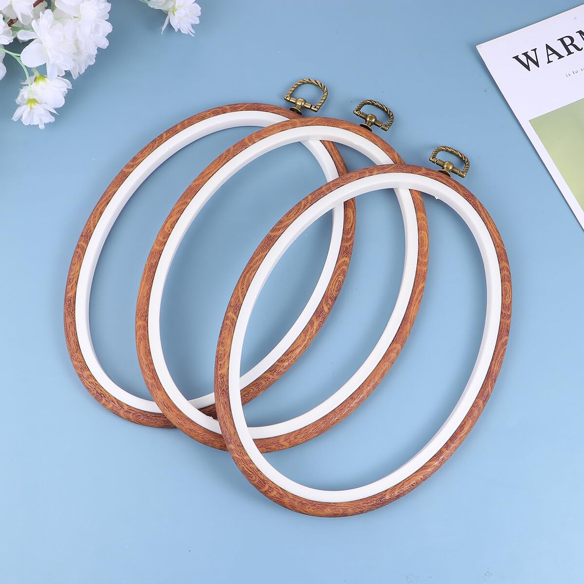 Angoily 3 piezas Kit de Bastidores Ovalados para Bordado DIY Marco de Imitación Madera Aro para Punto Cruz y Manualidades Accesorio para Principiantes y Decoración Creativa