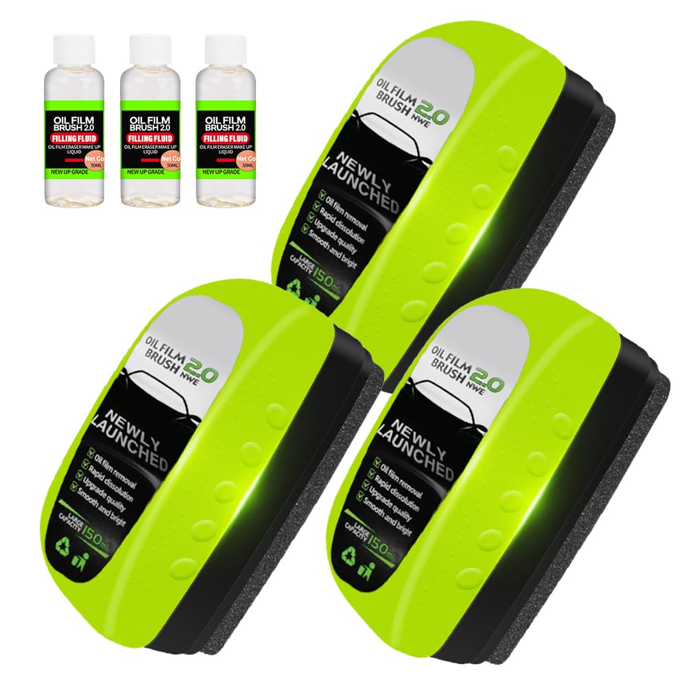 Oil Film Cleaning Brush, 2026 Neu Multifunktionale Ölfilm Reinigungsbürste, Ölfilmreiniger, Automotive Glass Oil Film Cleaning Brush für Autofenster und Rückspiegel (3pcs, 50ml)