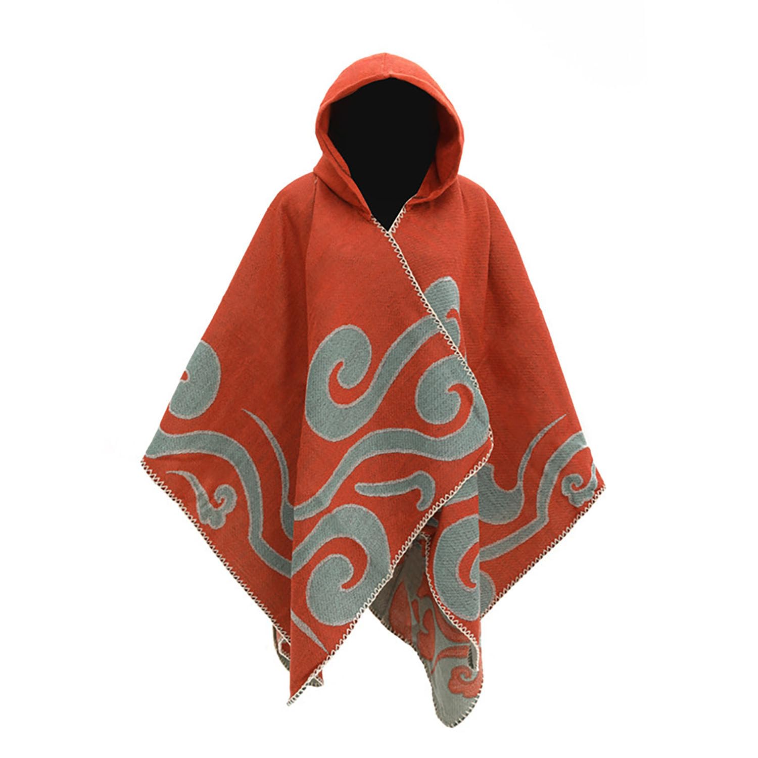 Poncho Tricoté pour Femmes Cape Châle Vêtements D'extérieur à Capuche Cardigan Tissé Ouvert sur Le Devant Pull d'automne,Orange,One Size