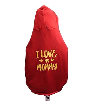 Careaholic Beautifully Printed- I Love My Mommy- Winter Warm Dogs Coat with Attached Hoodie | Thicker Fleece for Cold Weather | Adjustable Edges | Color: Red (24 Inch)