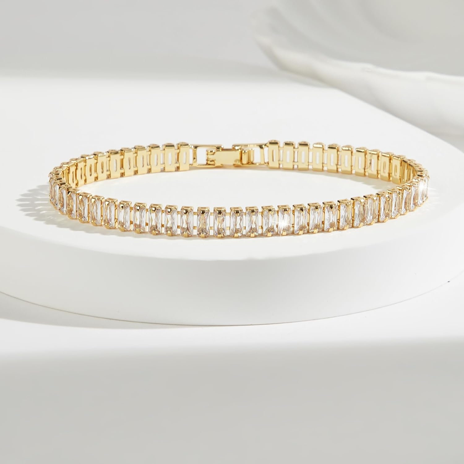 18K Gold-Plated 5.0mm Rectangular Orange-Red Cubic Zirconia Tennis Bracelet | Classic 5.9-7.5 Inch Multi-Size Women's Gold Tennis Bracelet - Image 4