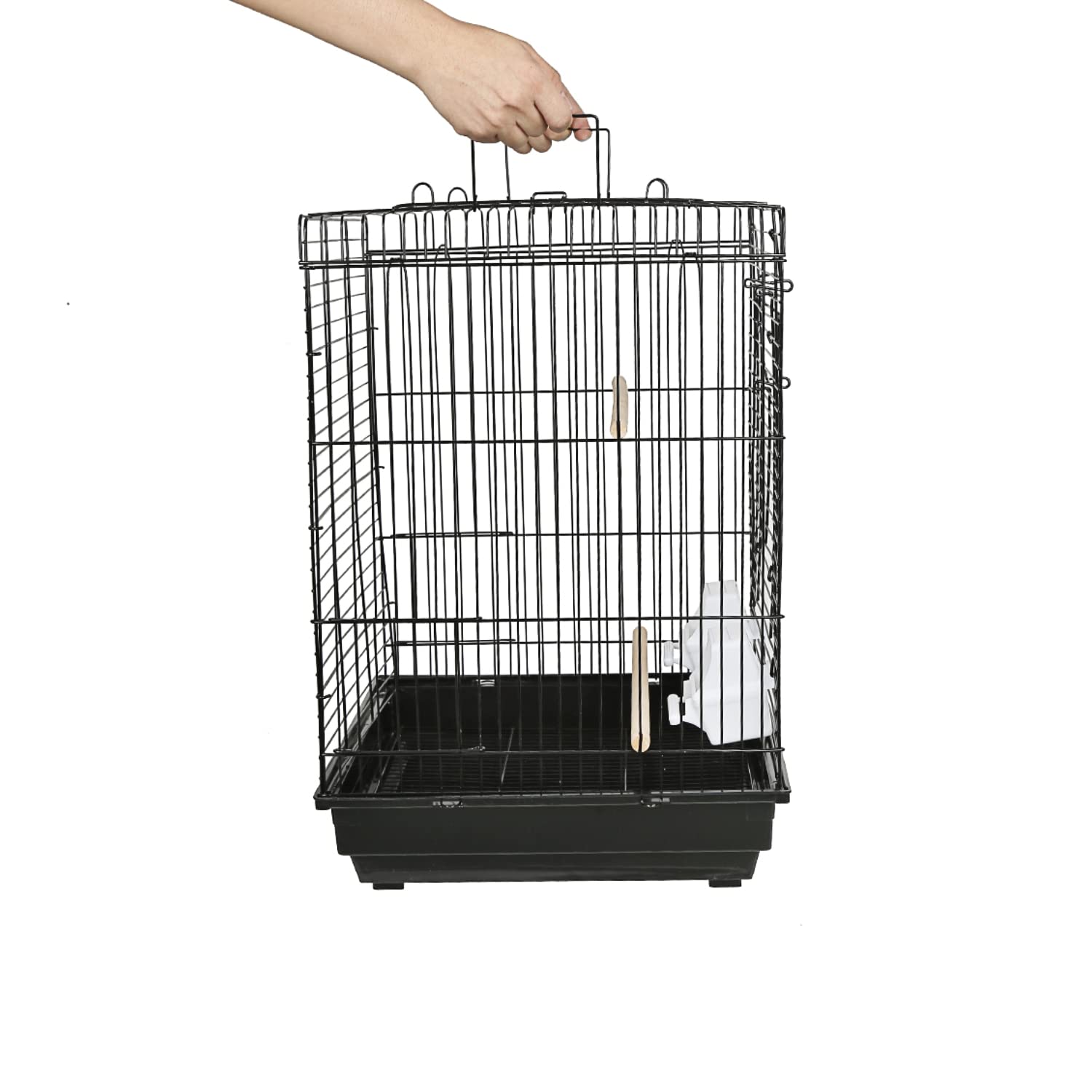 Metalowa klatka woliera z karmnikami, klatka dla ptaków nierozłączne papugi Calopsite Papugi, klatka wewnętrzna i zewnętrzna (czarna 40×40×58 cm)