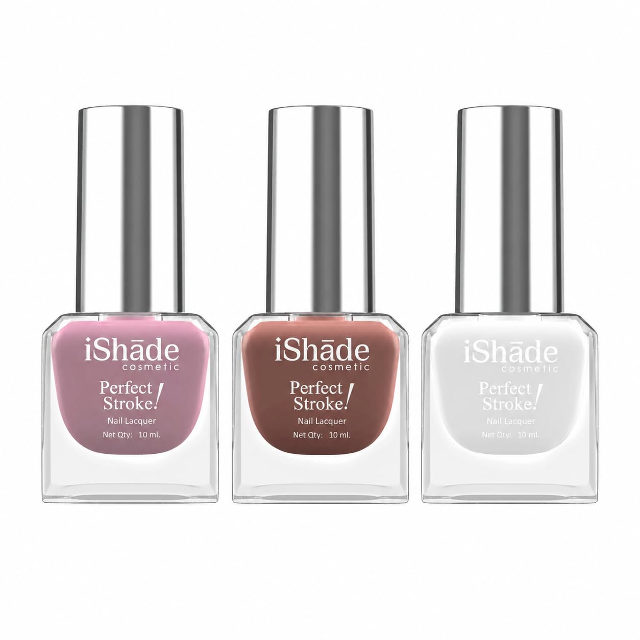 ishade cosmetics 3 pcs liquid nail polish set - long lasting high shine nail paint combo, smooth glide quick dry formula, chip resistant professional manicure kit