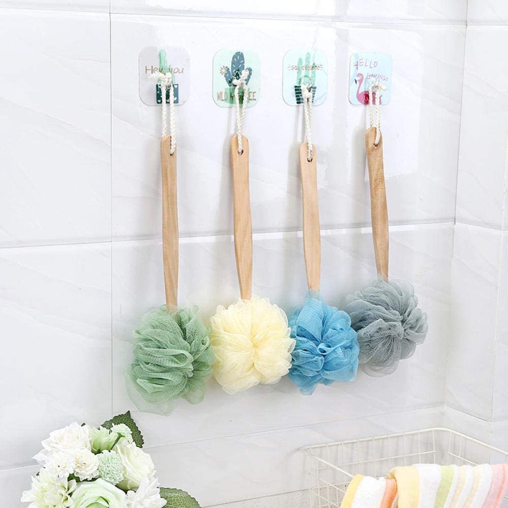 Esponja de baño, cepillo de baño para el hogar, ducha de masaje, mango largo de madera, colgante de malla suave, cepillo de exfoliación para la espalda, herramienta de baño para llegar a los pies