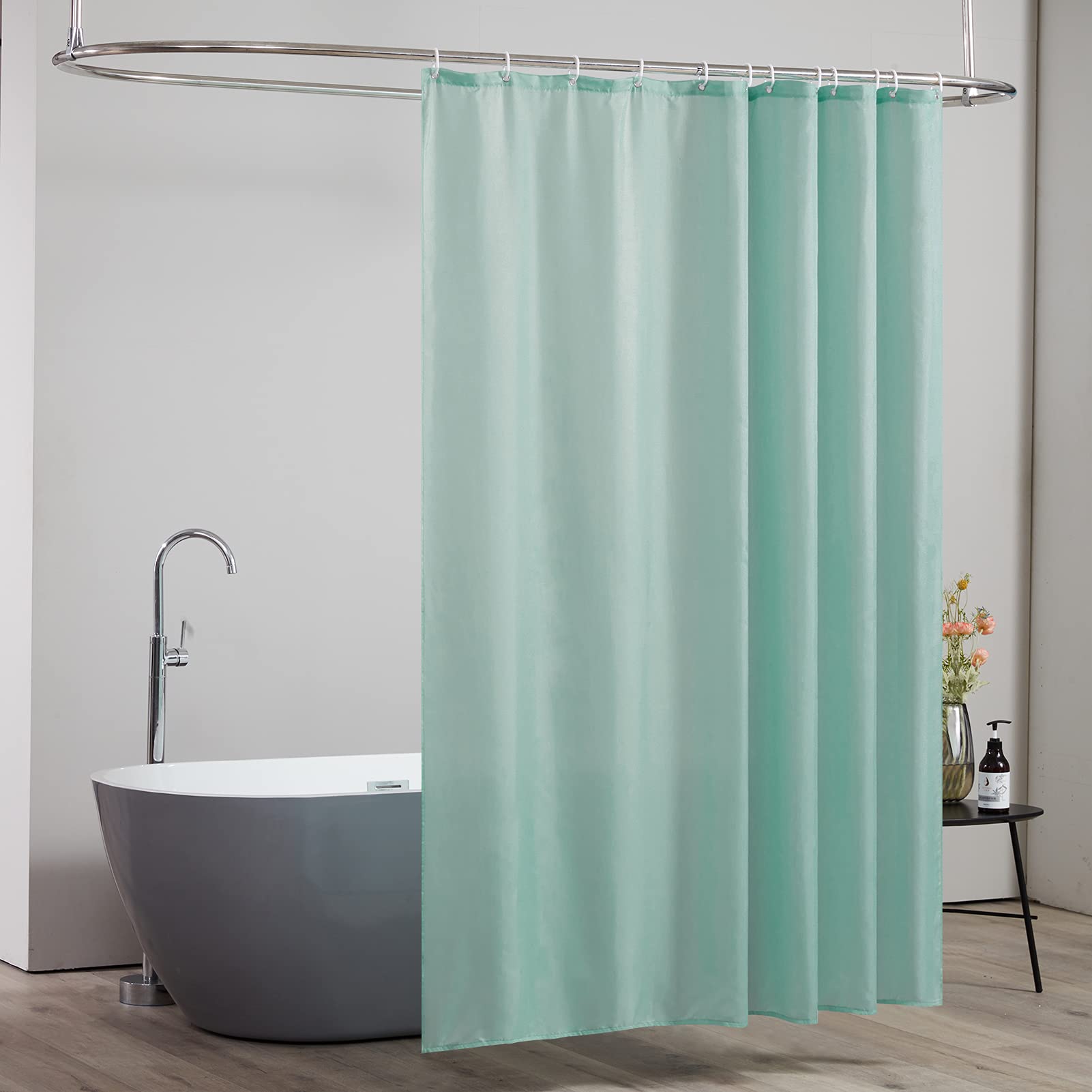 Furlinic Tende Doccia Anti-Muffa Tessuto in Poliestere, Menta verde Tende Doccia Impermeabile &Lavabile,Tenda Vasca da Bagno con 12 Ganci Tenda doccia-180x200cm.