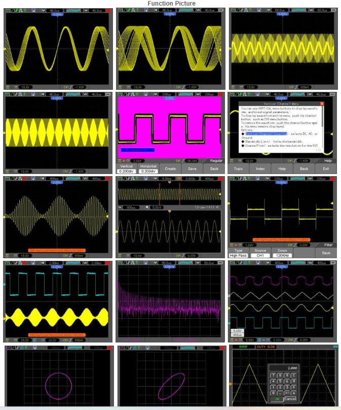 Various waveform displays on Hantek DSO8072E