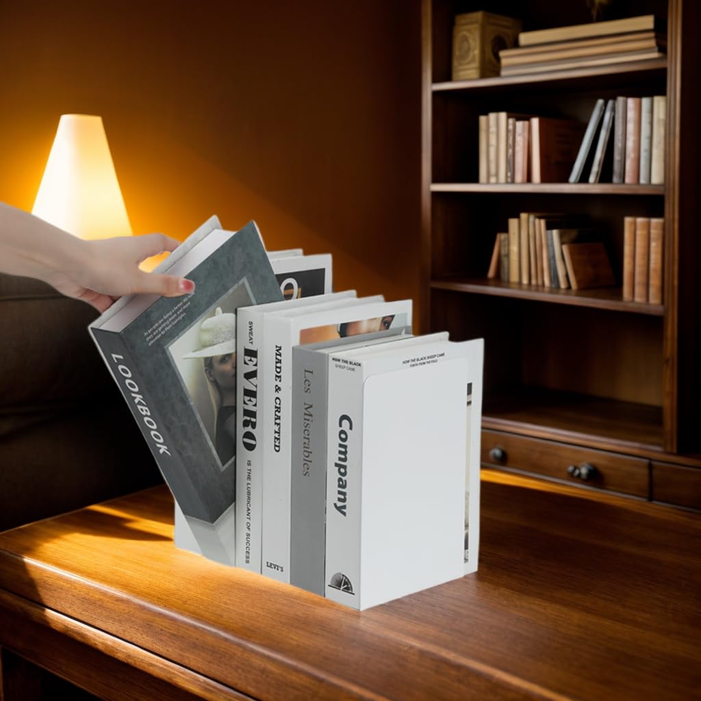 Deefongo 6pcs White Decorative Metal Bookends,Heavy Duty Bookends,Book Ends for Shelves Divider Stopper Holder, Black Metal Book ends with Non-Slip Rubber Pad for Decor,Home,Office - Image 4