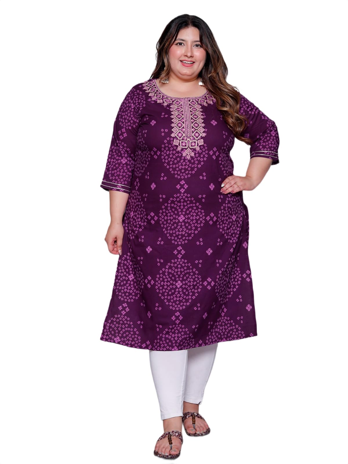 Plus Size Kurti for Women Bandhej Embroidered Pure Cotton Kurta-picture-36