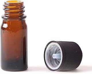 Mystic Moments 5ml Amber Glass Boston Round Bottle (with Black 18mm Child Resistant Tamper Evident Caps) x 10