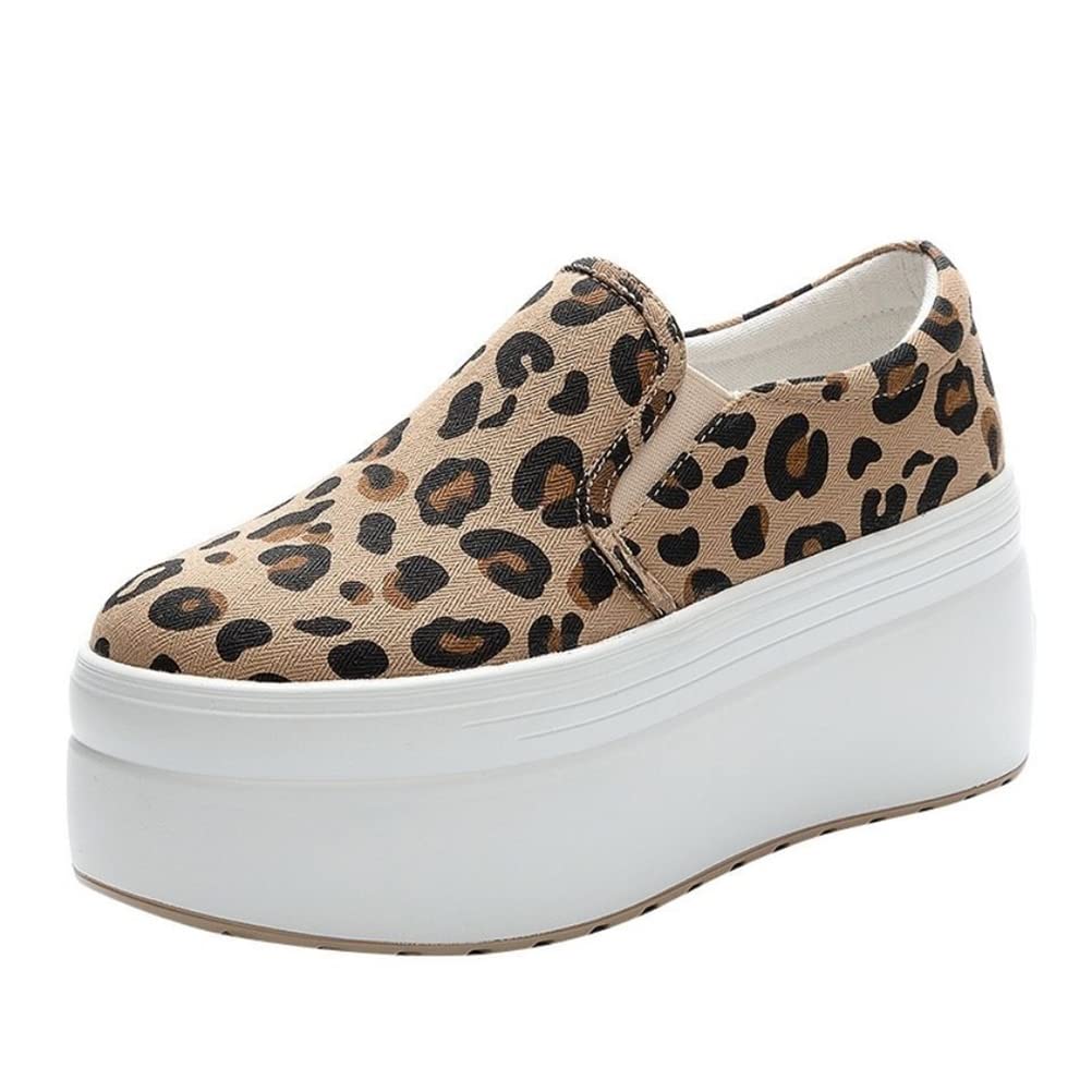 Sin Cordones Trainers Mujer Lona Plataforma Plimsolls Leopard Print Hidden Heel Casual Zapatos Vulcanizados Elegantes Zapatillas