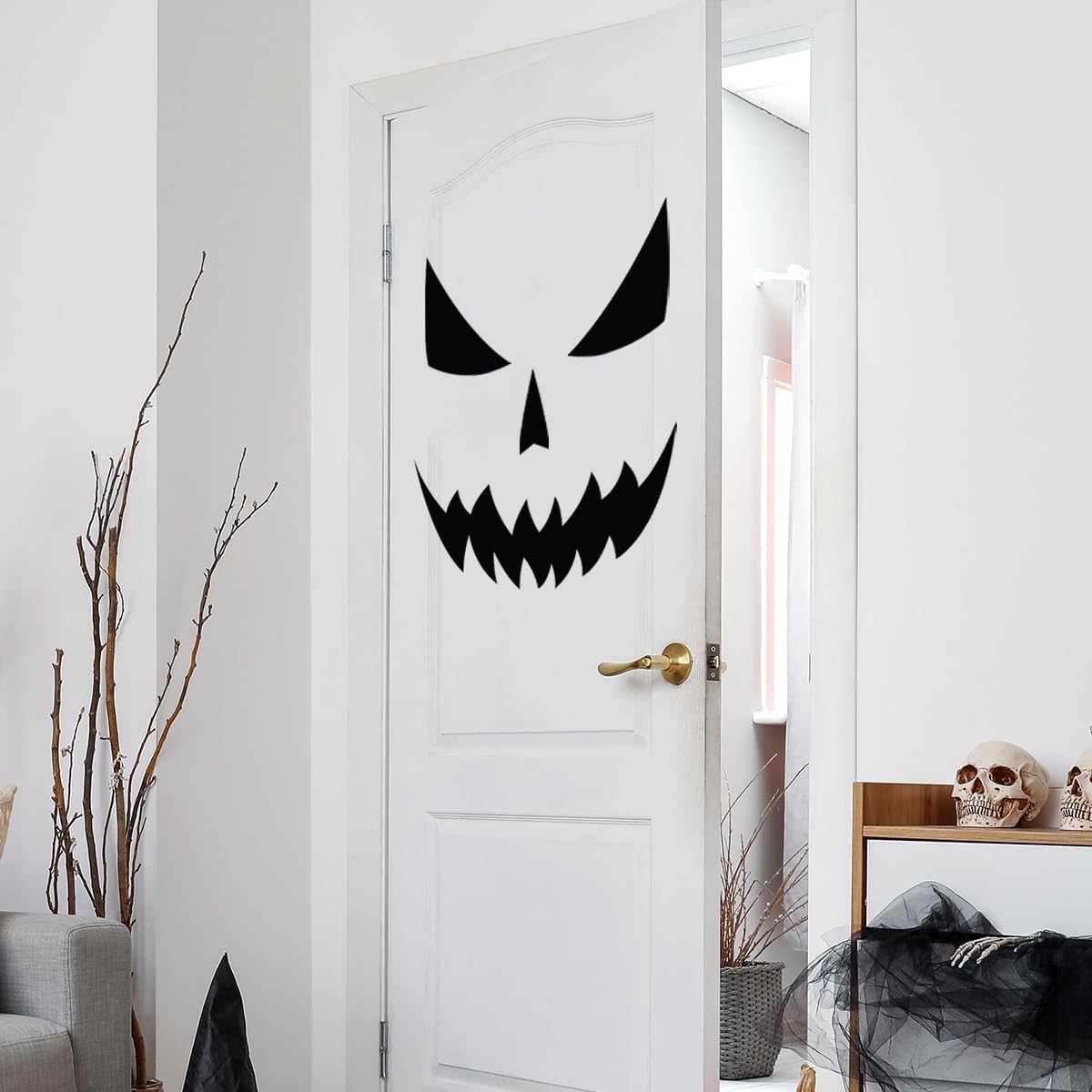 Halloween Face Door Decal Fun Halloween Face Door Decoration Sticker Removable Halloween Window Sticker for Decoration Indoor Outdoor Party Haunted House Supplies image 5