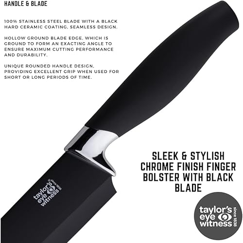 Miniatura 7 de Taylors Eye Witness Juego de 5 cuchillos de cocina de regalo  Brooklyn Chrome Coloured Bolsters, navaja a juego con cuchillas negras azabache
