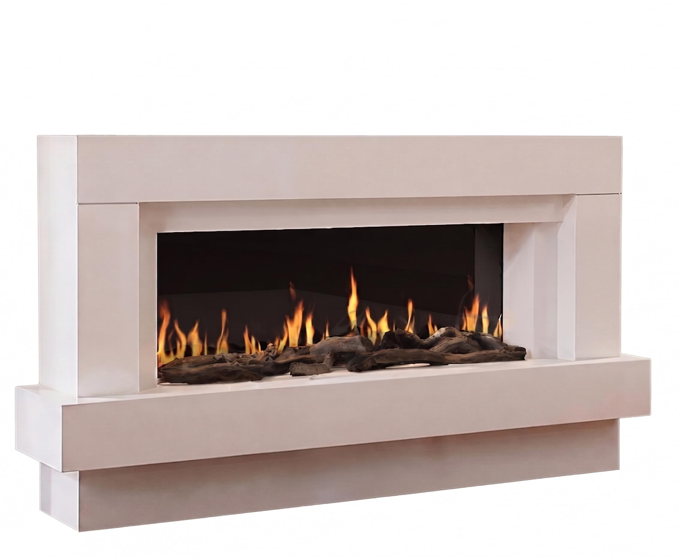 CHEMIN'ARTE Camino elettrico Linea 3XL 152cm da terra con effetto fiamma a led 7 colorati, bianco, con suono scoppiettante, WIFI, timer, 5 livelli di luminosità, telecomando