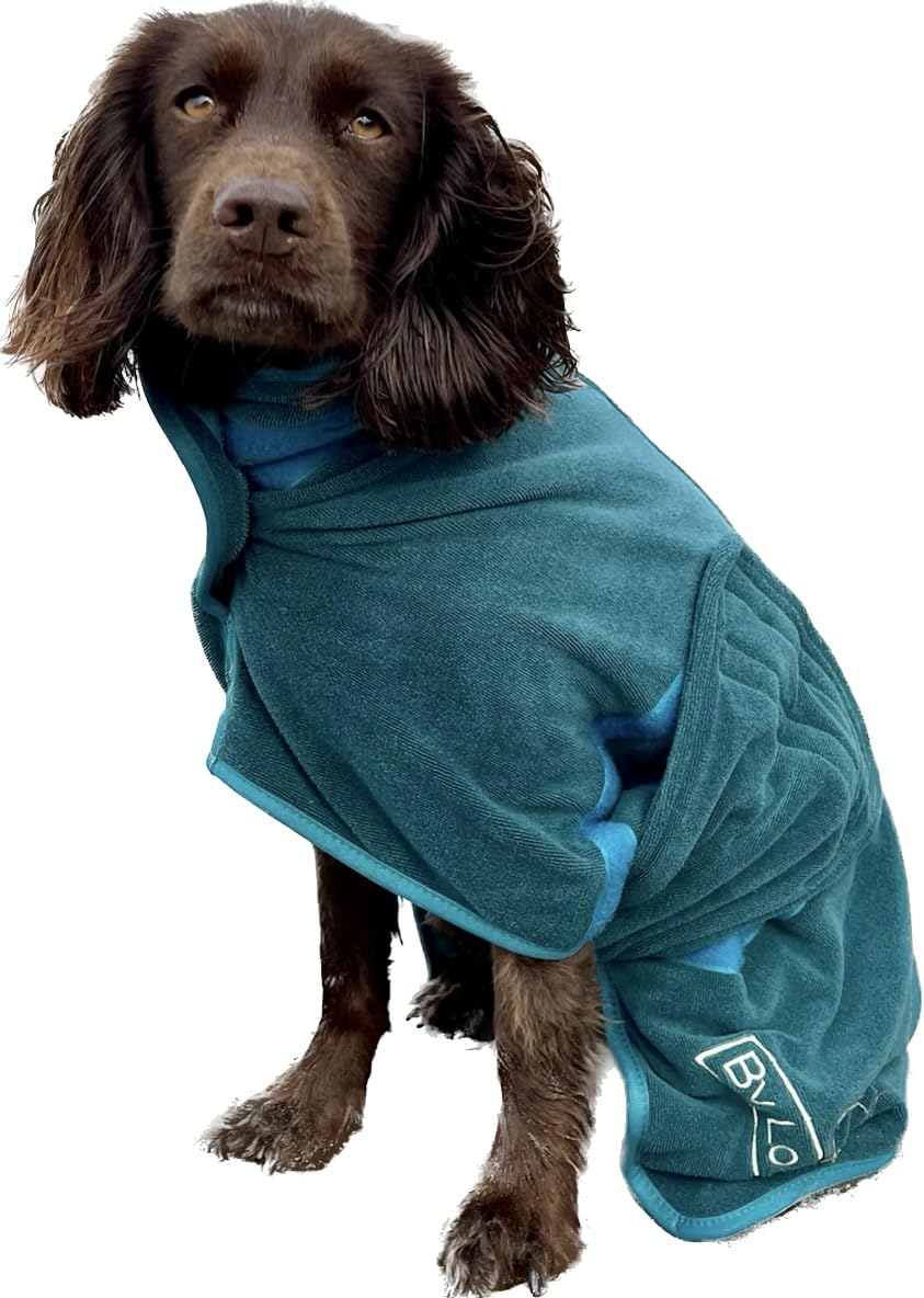 By LolaDog Drying Coat Dog Drying Robe Drying Coat Dry Fast Dog Dressing Gown Fast Drying Super Absorbent Pet Dog Towelling Drying Coat - Green (Medium, Green)