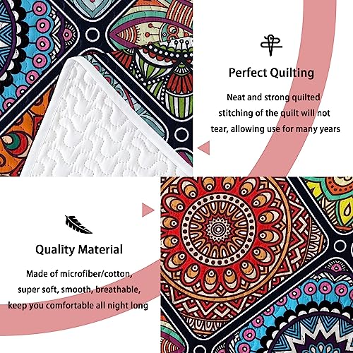 Zhuzai 3 Piece Patchwork Quilt Set King Size Reversible Boho Coverlet Set With 2 Shams Lightweight Bohemian Floral Medallion Microfiber Multicolor Bedding Set For All Season, 96''X106'' #TOP3