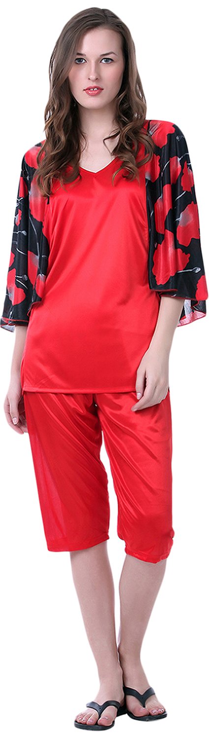 Claura Girls' Satin Floral Print Capri Top (CL-01-red-capritop, red) 4