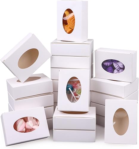 PINKXHY 100 mini cajas de papel kraft con ventana, cajas redondas de embalaje de jabón, caja de regalo de cartón para regalo de jabón casero, dulces