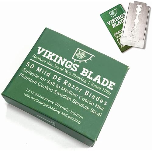 VIKINGS BLADE Double Edge Safety Razor Blades, 50x Blades, Swedish Steel + Platinum Coated, Replacement Razor Blades & Refills (Mild & Gentle)
